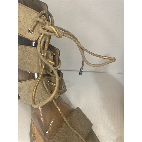 Torrid Sandals Women’s 11.5W Olive Faux Suede Open Toe Lace Up Block Heel Zip Up - Picture 9 of 15